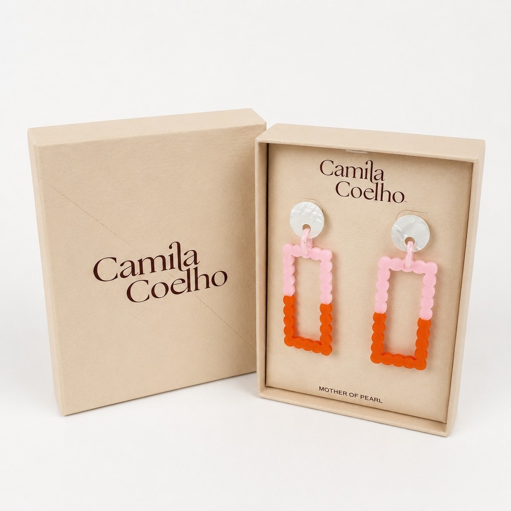 Camila Coelho Pink Orange Rectangle Drop Earrings Mother of Pearl